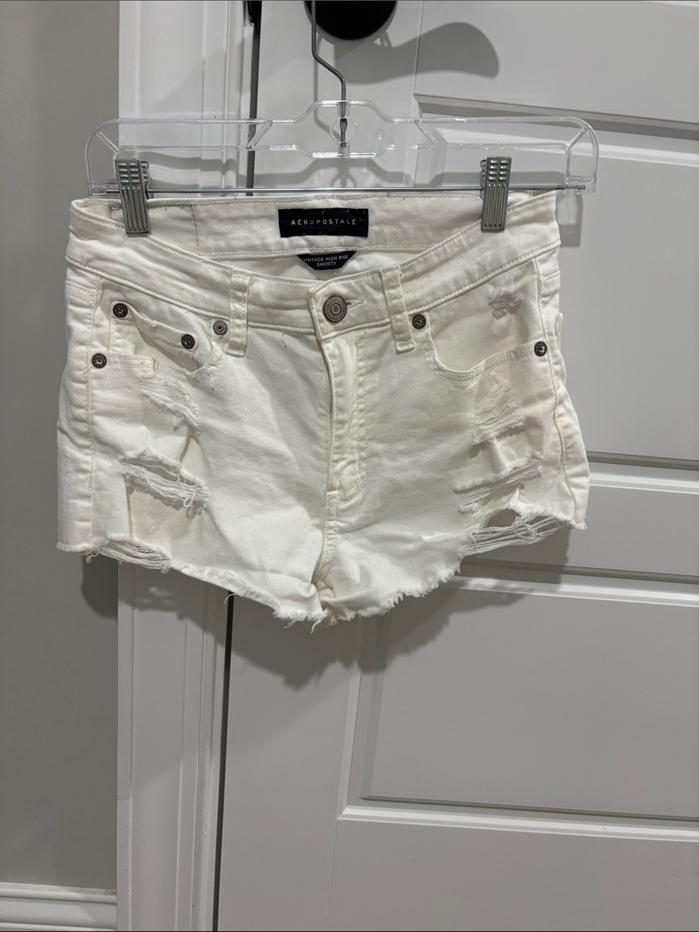 Aeropostale White Distressed Low-Rise Denim Shorts